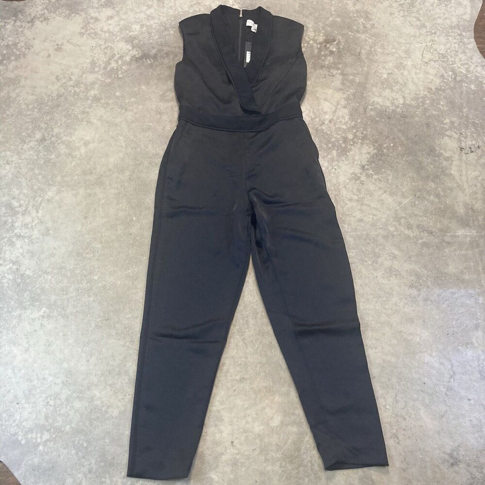 RACHEL ZOE Jumpsuit Womens 2 Black Odin Ribbed Trim Double Breasted Evening
